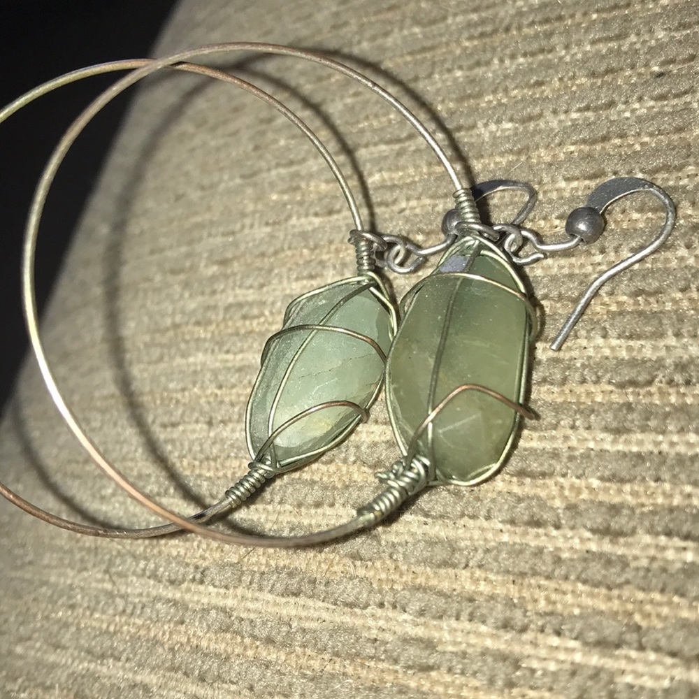 2” Hoop 1”Stone Earrings Gorgeous Calcite crystal.